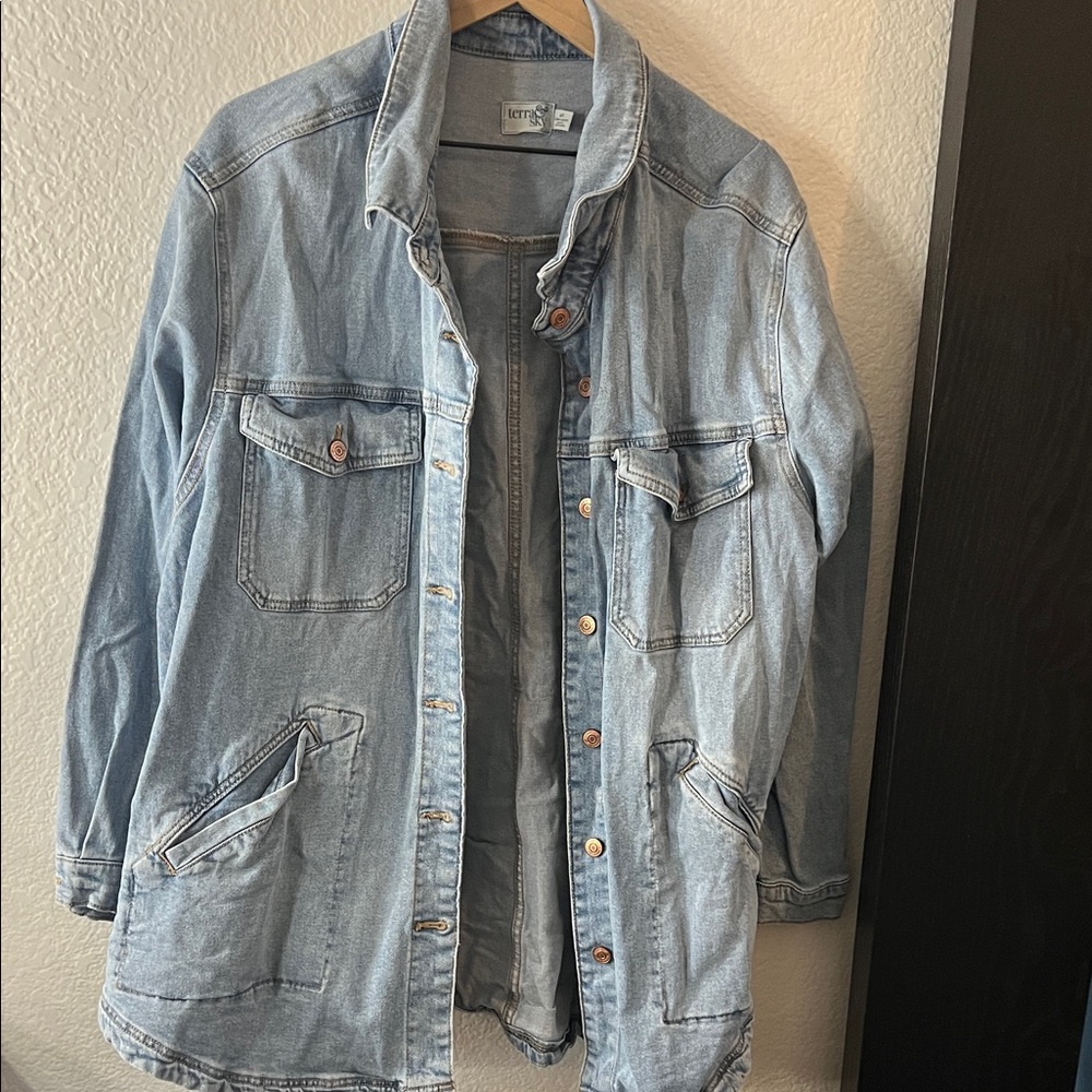 Terra & Sky Blue Striped Denim Jacket